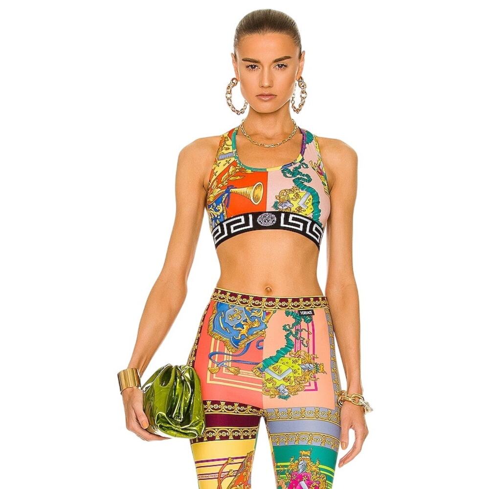 Versace Royal Rebellion Print Racerback Sports Bra Multicolor Women's Size 1